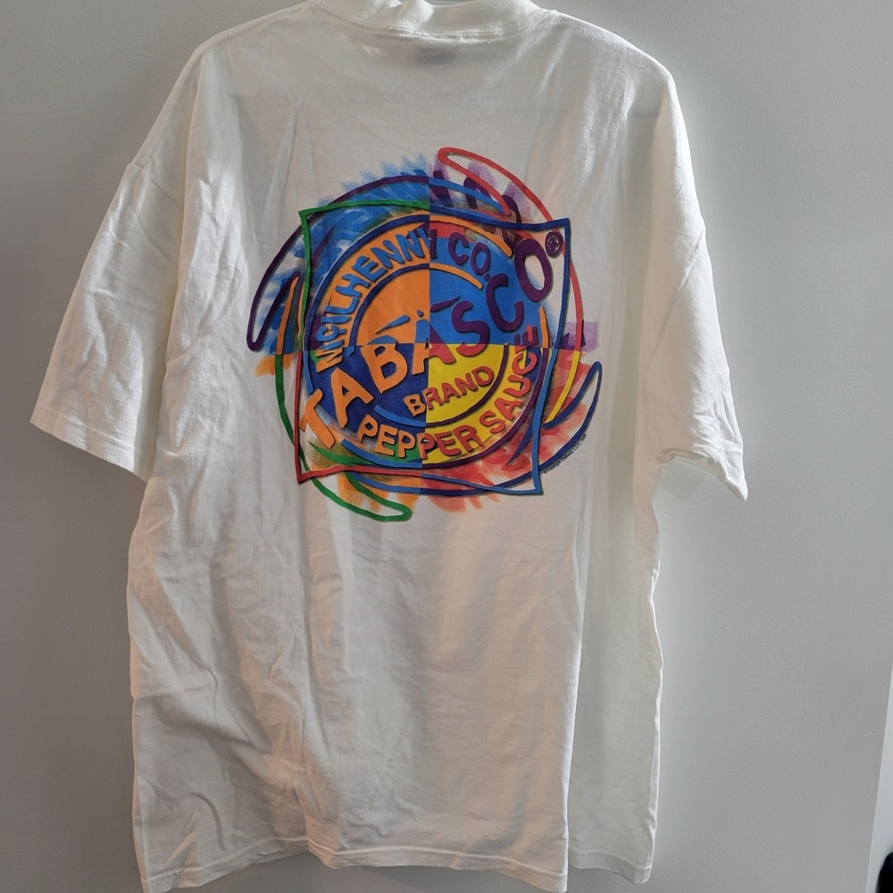 Vintage McIlhenny Sportswear Tabasco Brand T-Shirt Size XL White Made In USA
